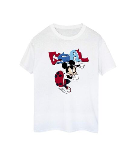 Disney T-shirt boyfriend en coton Mickey Mouse Goal Striker Pose Womens/Ladies (Blanc) - UTBI38579