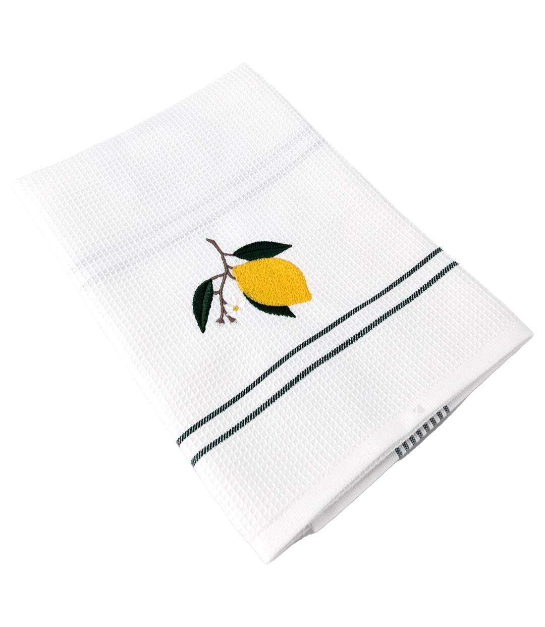 Torchon nid d'abeille WAFFLE brodé Citron-1