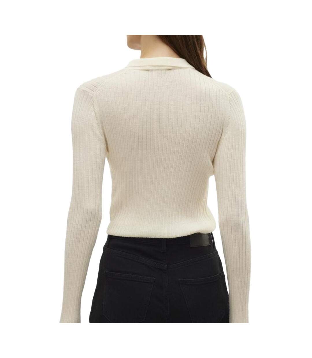 Polo manches longues écru femme vero moda mohana - l-2