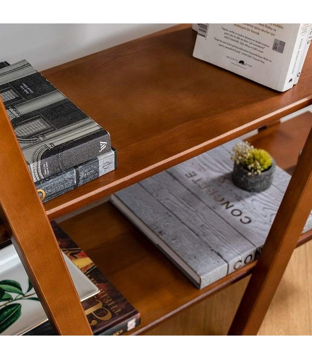 Bibliothèque design bois Perla - L. 120 x H. 148 cm - Marron noix-5