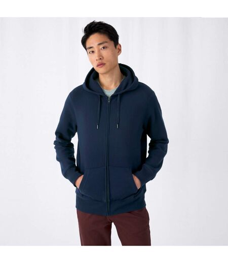 Mens king zipped hooded sweat navy blue B&C