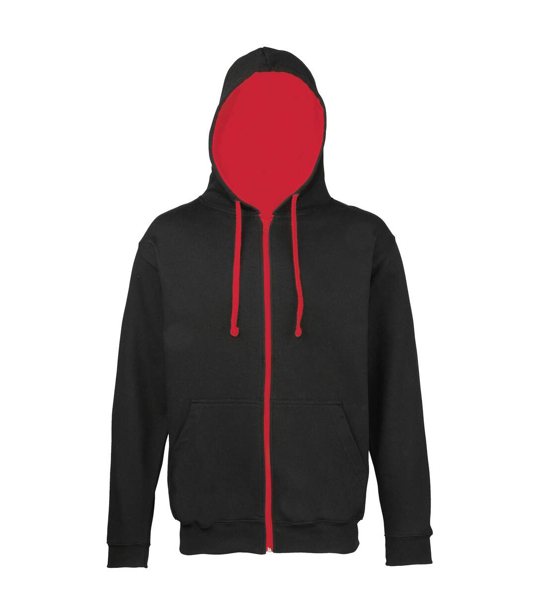 Sweatshirt à capuche et fermeture zippée homme noir/rouge feu Awdis