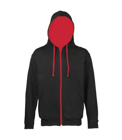 Awdis Mens Varsity Hooded Sweatshirt / Hoodie / Zoodie (Jet Black/Fire Red)