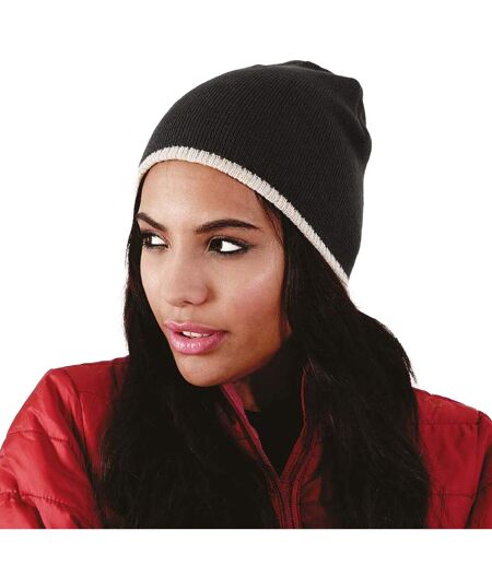 Beechfield Unisex Two-Tone Knitted Winter Beanie Hat (Black/Stone) - UTRW242