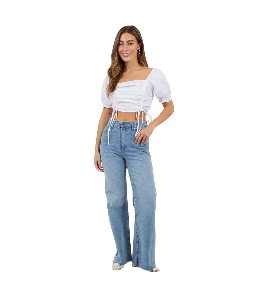 Womens/ladies Puff Sleeve Crop Top White Brave Soul-4