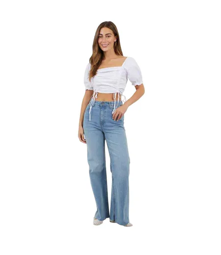 Womens/ladies Puff Sleeve Crop Top White Brave Soul