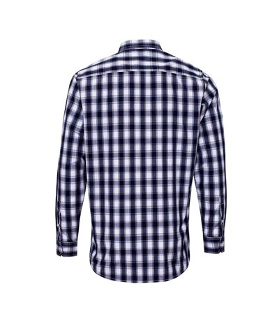 Premier Mens Mulligan Check Long Sleeve Shirt (White/Navy)