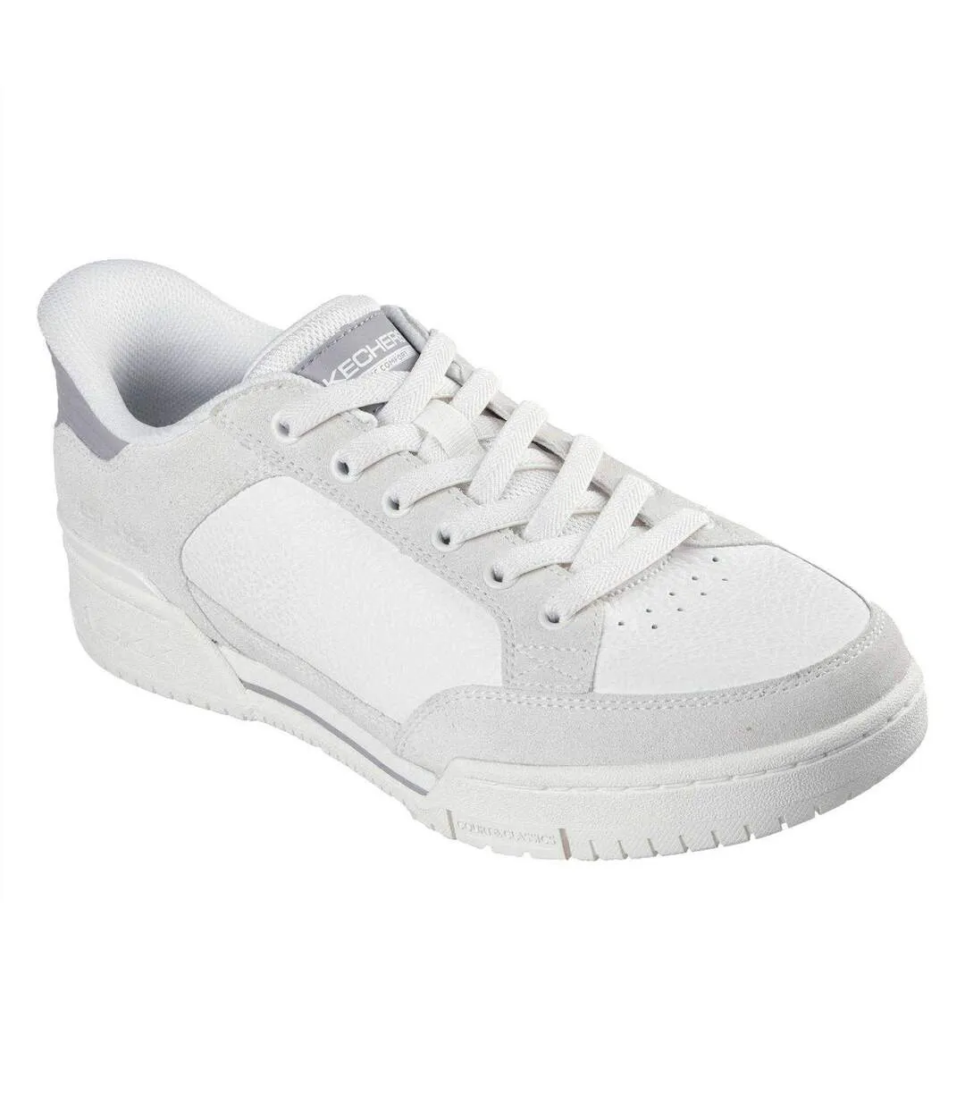 Mens Leather Flat Trainers Off White Skechers-1