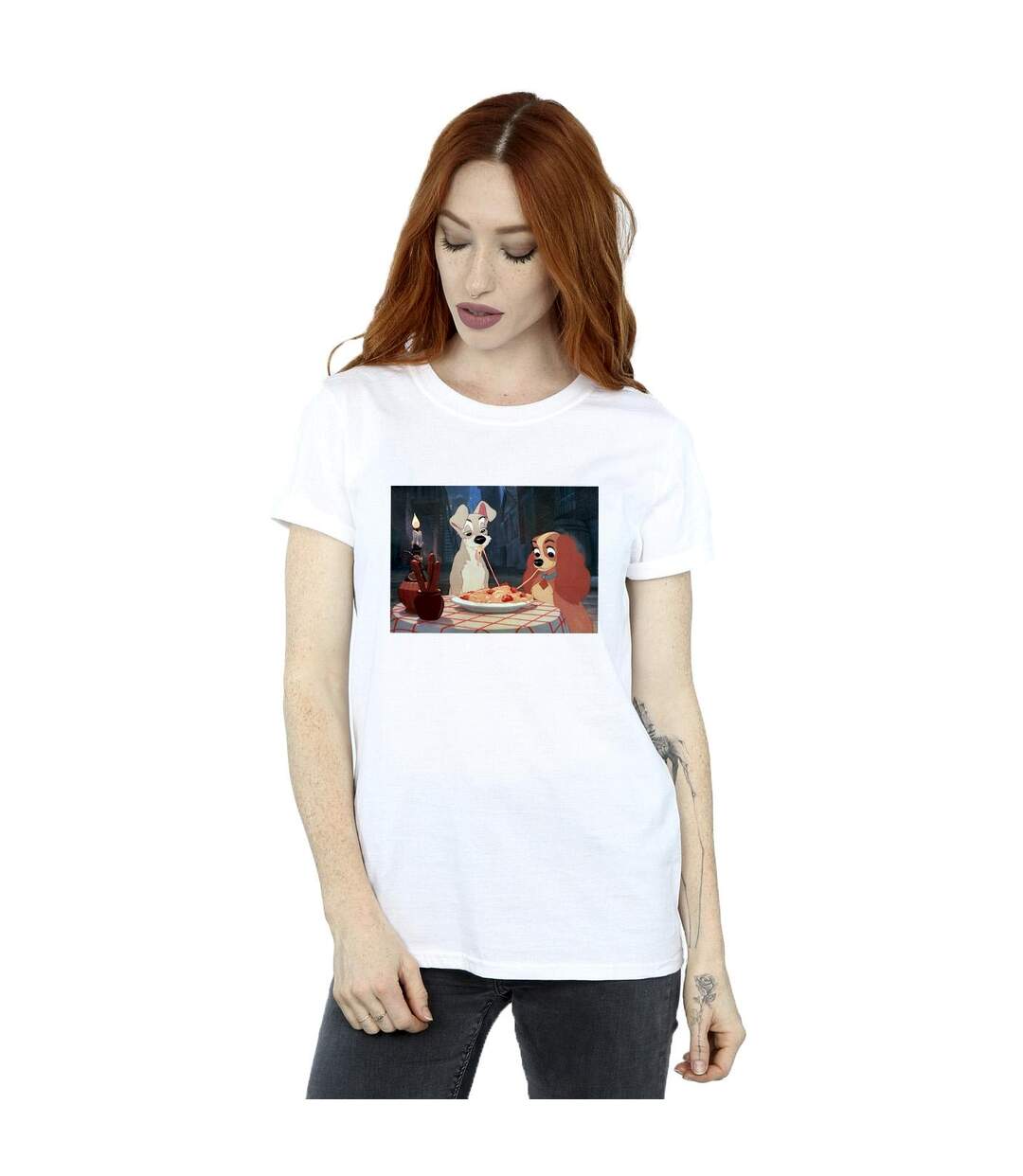 Disney Femme/Ladies Lady And The Tramp Photo Spaghetti Coton Boyfriend T-Shirt (Blanc) - UTBI30743-2