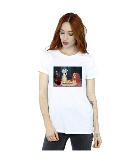 Disney Femme/Ladies Lady And The Tramp Photo Spaghetti Coton Boyfriend T-Shirt (Blanc) - UTBI30743