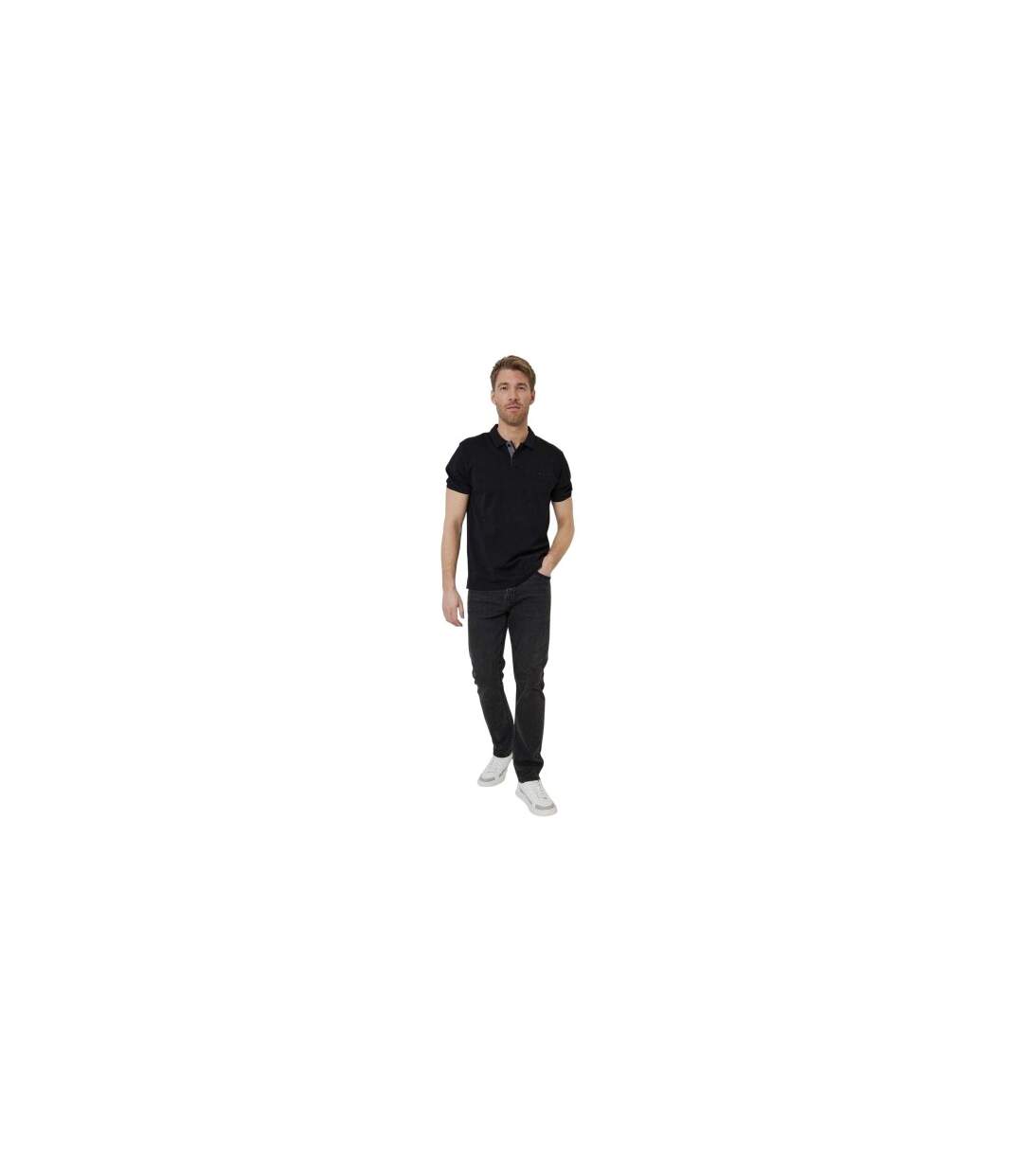 Mens Regular Rolled Short Sleeves Polo Shirt Black Threadbare-1