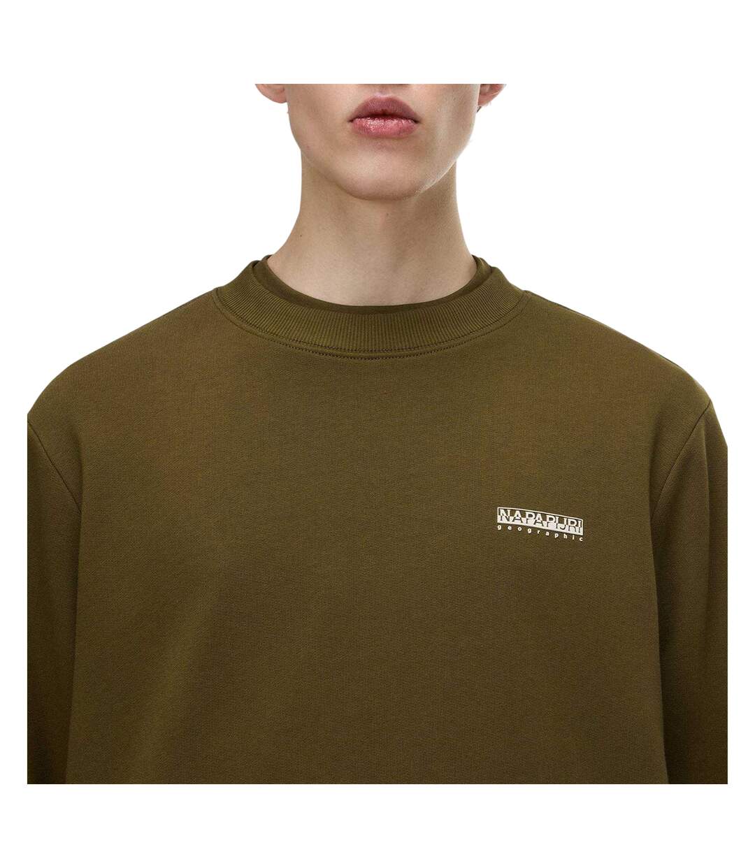 Mens Box Logo Cotton Crew Neck Straight Sweatshirt Dark Olive Napapijri-4