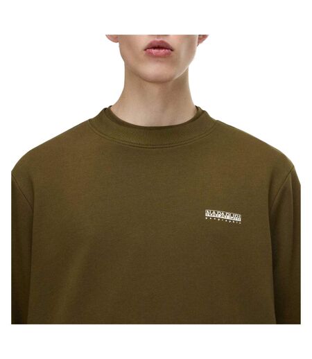 Mens Box Logo Cotton Crew Neck Straight Sweatshirt Dark Olive Napapijri