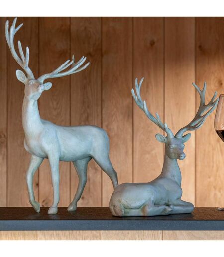 Statuette Cerf Déco Promenade 40cm Bleu Gris