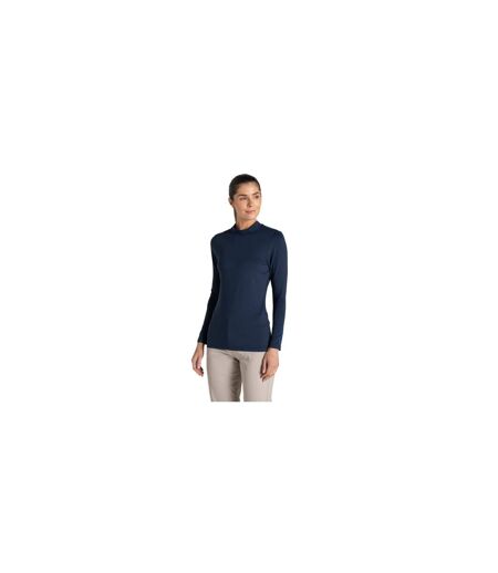 Womens/ladies Nosilife Mock Neck Long-sleeved Golf T-shirt Blue Navy Craghoppers