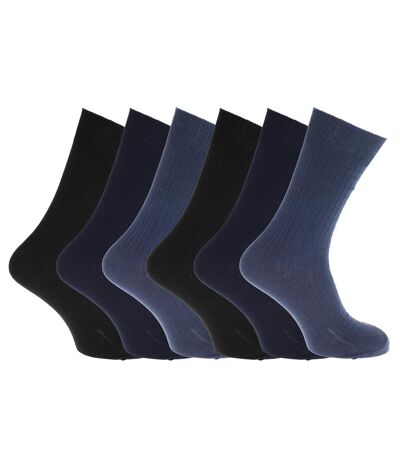 Mens 100% Cotton Ribbed Classic Socks (Pack Of 6) (Shade of Blue) - UTMB144