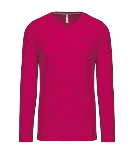 T-shirt manches longues col V - K358 - rose fuchsia - homme