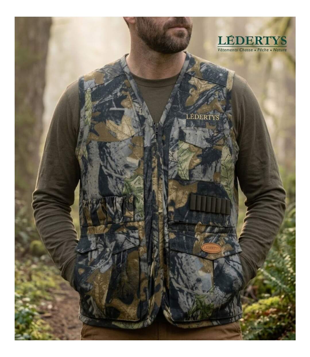 Gilet de Chasse LEDERTYS Forestwood LY0205 – Camouflage, Robustesse et Organisation Maximale-5