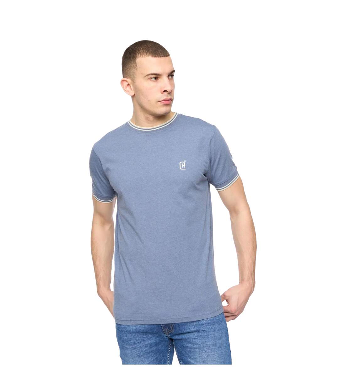T-shirt Deuxtip Homme Bleu Chiné Crosshatch-2