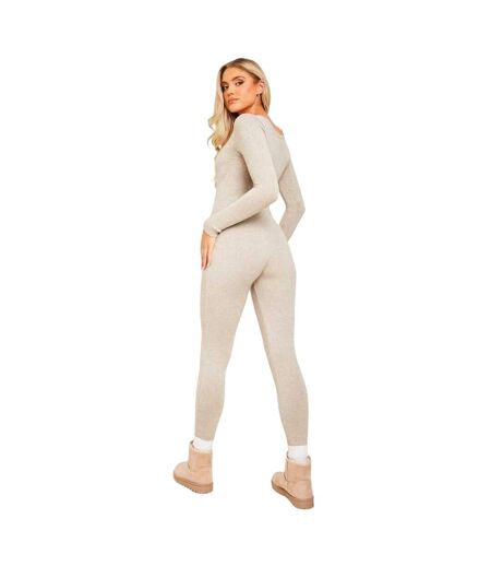 Combinaison Manches Longues Femme Blanc Cassé Missy Empire