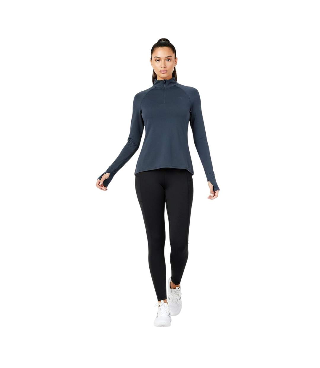 Womens/ladies Plain Long-sleeved Base Layer Top Navy USA-1