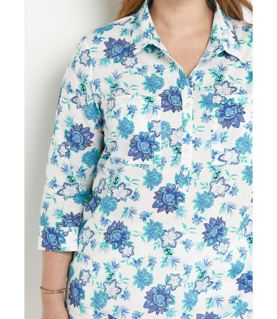 Chemisier boutonné long coton imprimé fleurs-4