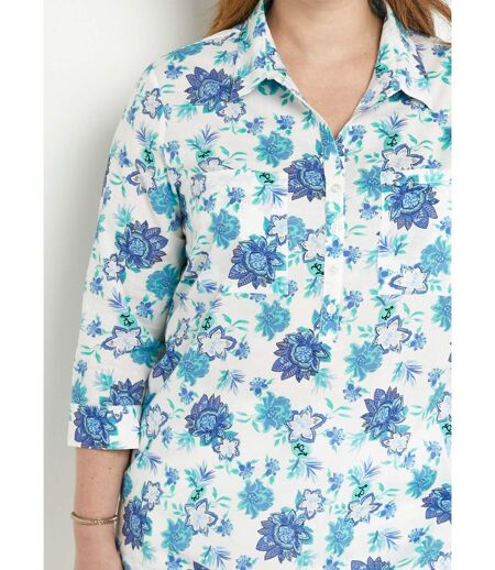Chemisier boutonné long coton imprimé fleurs