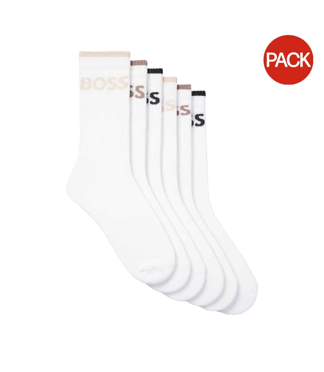 Lot De 6  Chaussettes Motif/style Lettrage Homme Blanc Boss-1