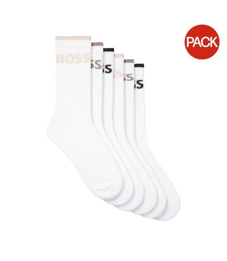 Lot De 6  Chaussettes Motif/style Lettrage Homme Blanc Boss
