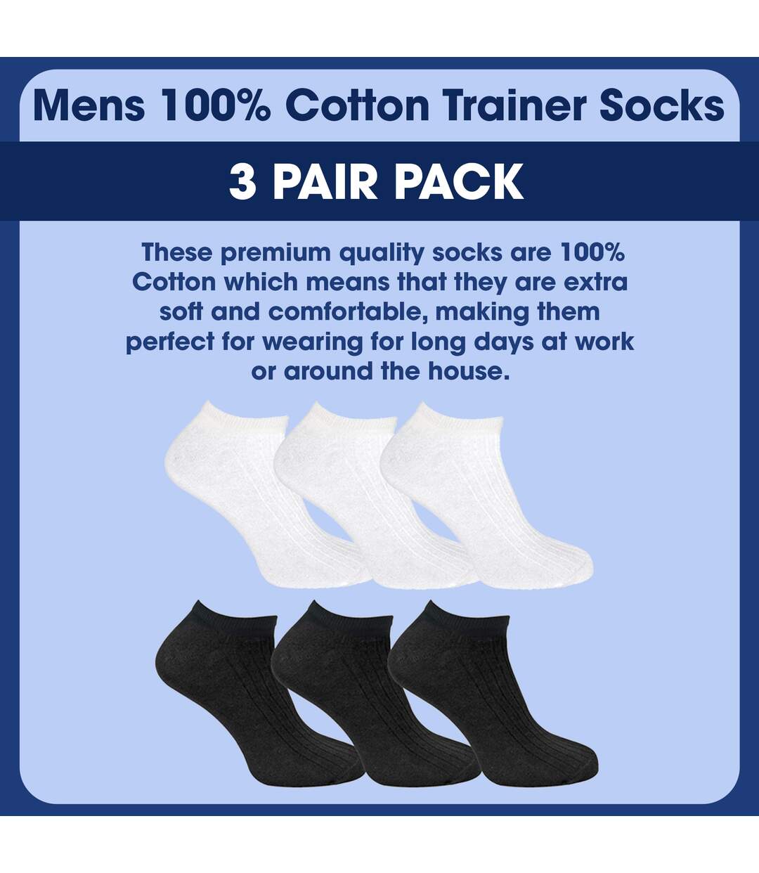 3 Pack Mens 100% Cotton Trainer Socks-3