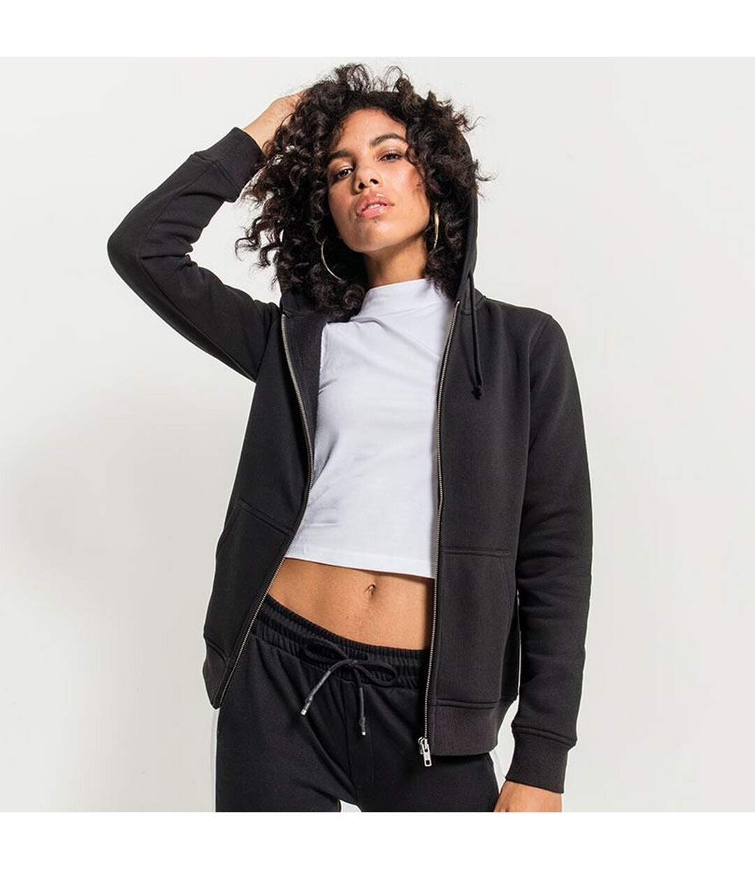 Build Your Brand Womens/Ladies Merch Zip Hoodie (Black)