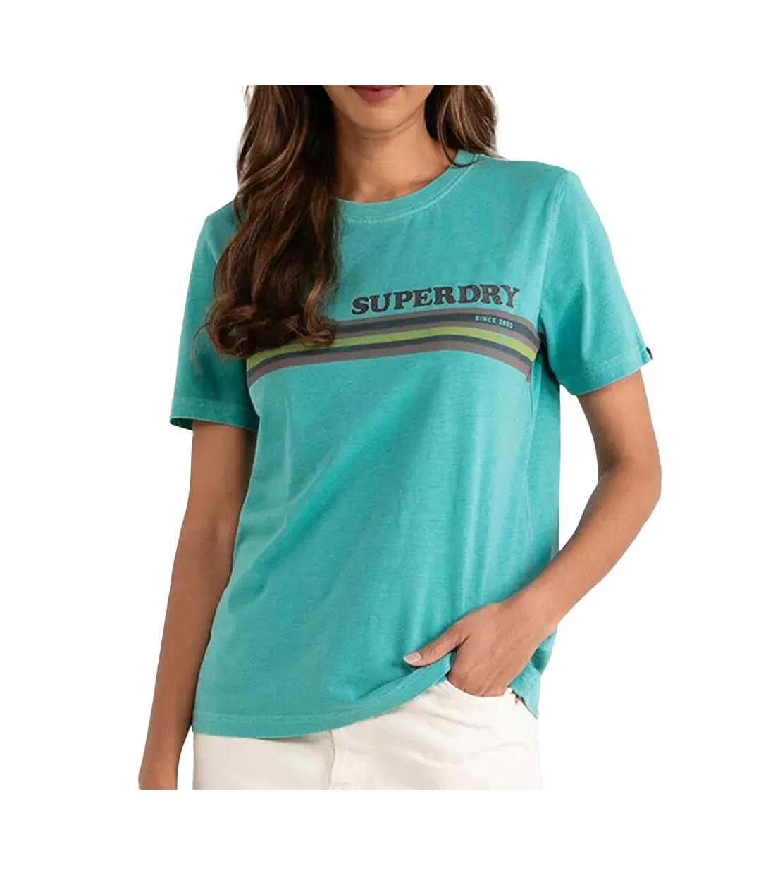 T-shirt Vert Femme Superdry Stripe Graphic - L-1