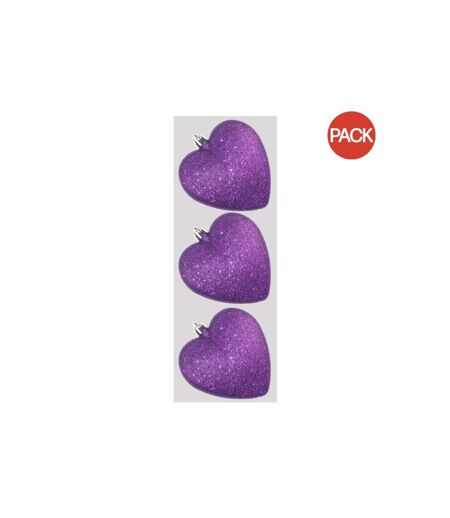 Pack of 3  Glitter hearts bauble  9cm graphite Davies Products