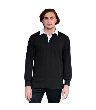 Mens Premium Long Sleeve Rugby Shirt/top Black Front Row