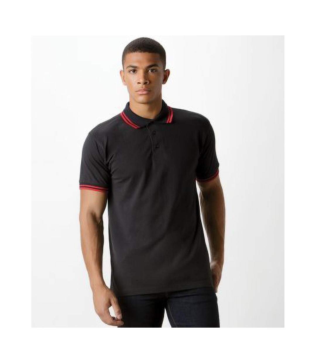 Polo À Manches Courtes  Pour Homme Noir Rouge Kustom Kit-1
