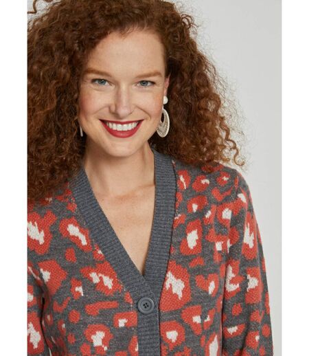 Gilet court boutonné jacquard léopard