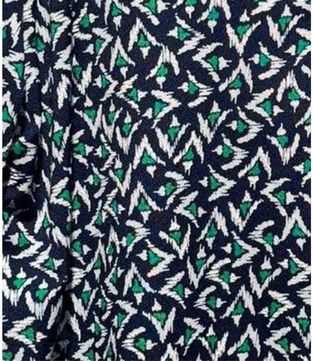 Blouse femme imprimée motifs fleurs manches longues - Col rond - Couleur vert - bleu