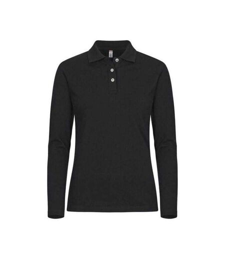 Polo Manches Longues Premium Femme Noir Clique