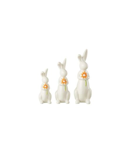 Lot de 3 Statuettes Lapins Fleurs 23cm Blanc & Orange