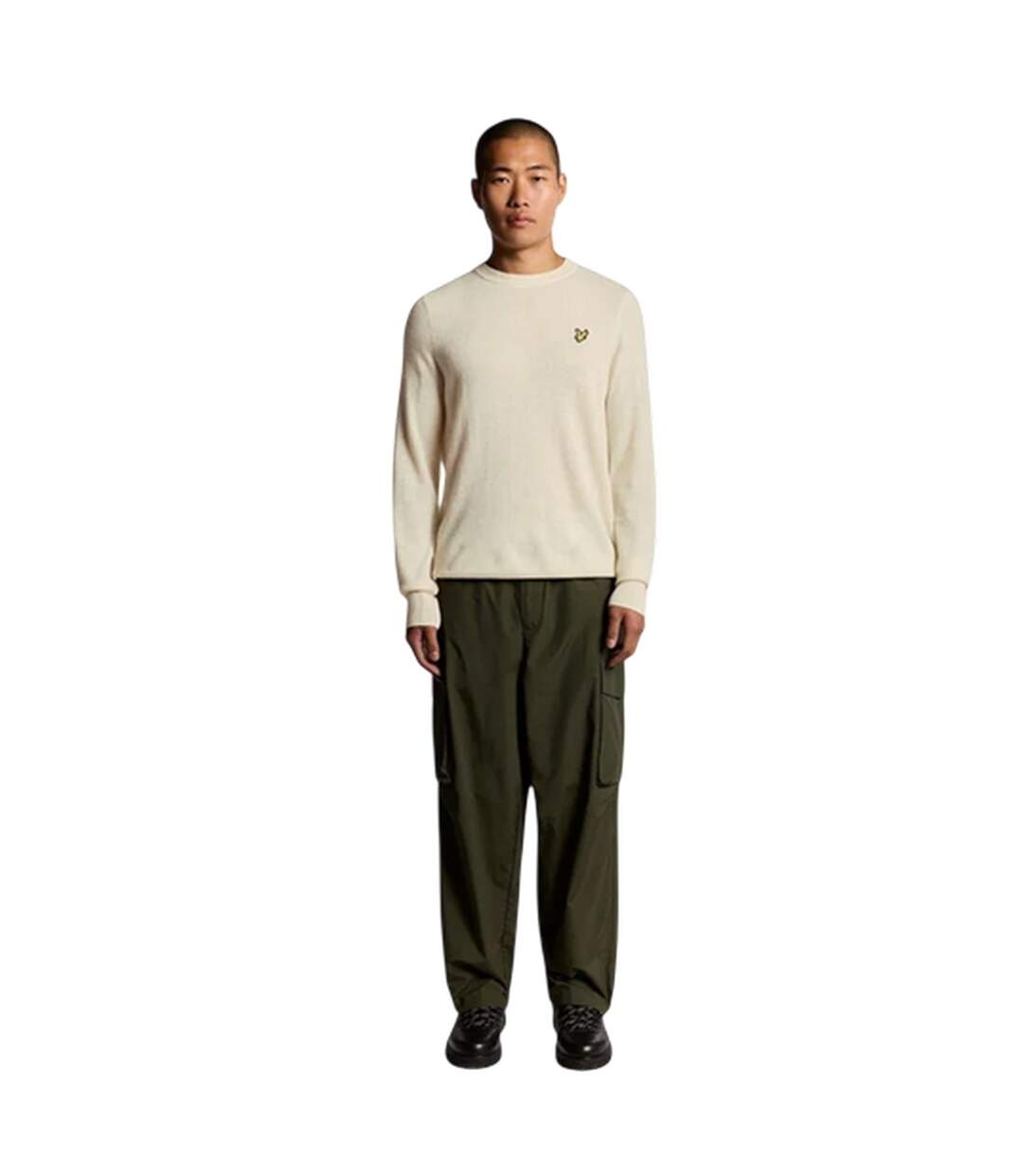 Mens Embroidered Logo Crew Neck Long-sleeved Sweater Top Beige Marl Lyle & Scott-1