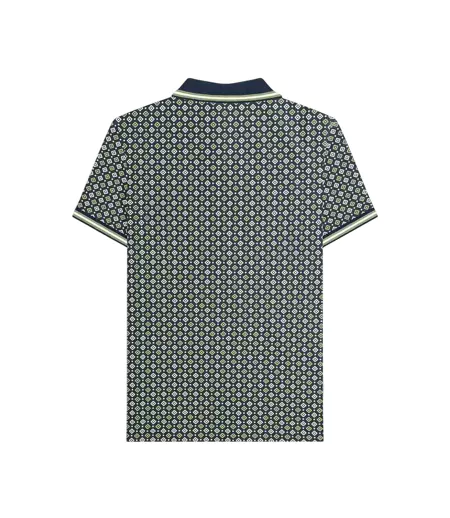Polo Motif/style Géométrique Homme Bleu Marine Basilic Lambretta