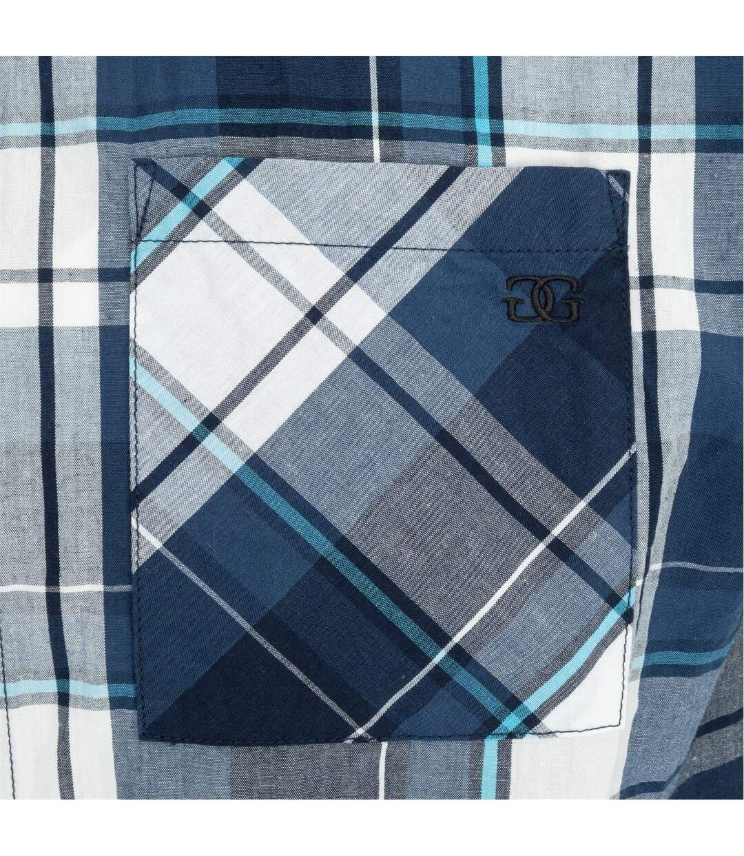 Mens Checkered Short-sleeved Shirt Navy White Giorgio-4