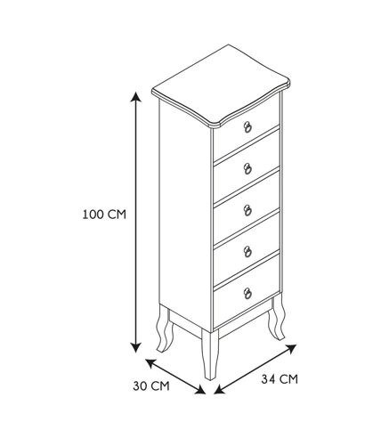 Chiffonier en bois 5 tiroirs Victoria