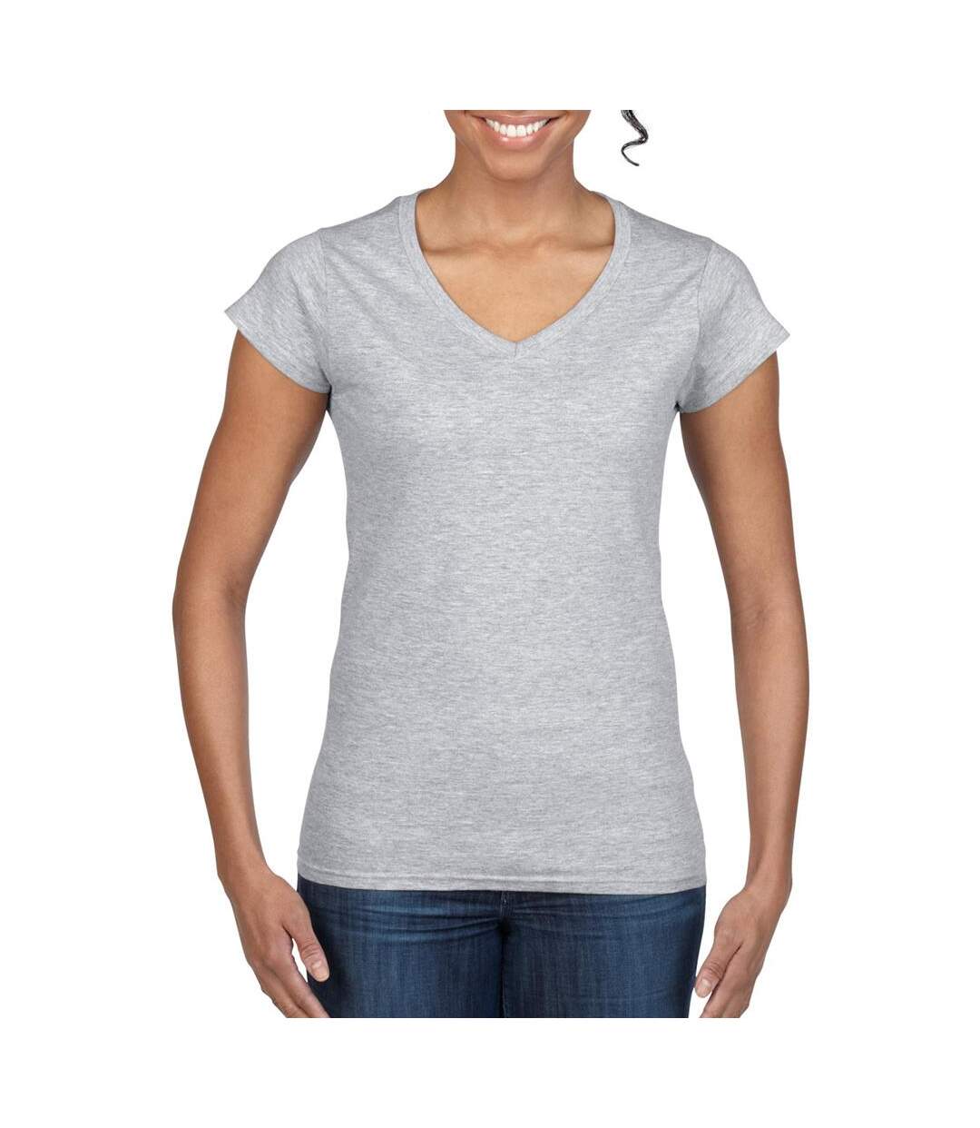 T-shirt À Manches Courtes Et Col En V Femme Gris Sport Gildan-1