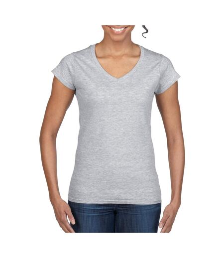 T-shirt À Manches Courtes Et Col En V Femme Gris Sport Gildan