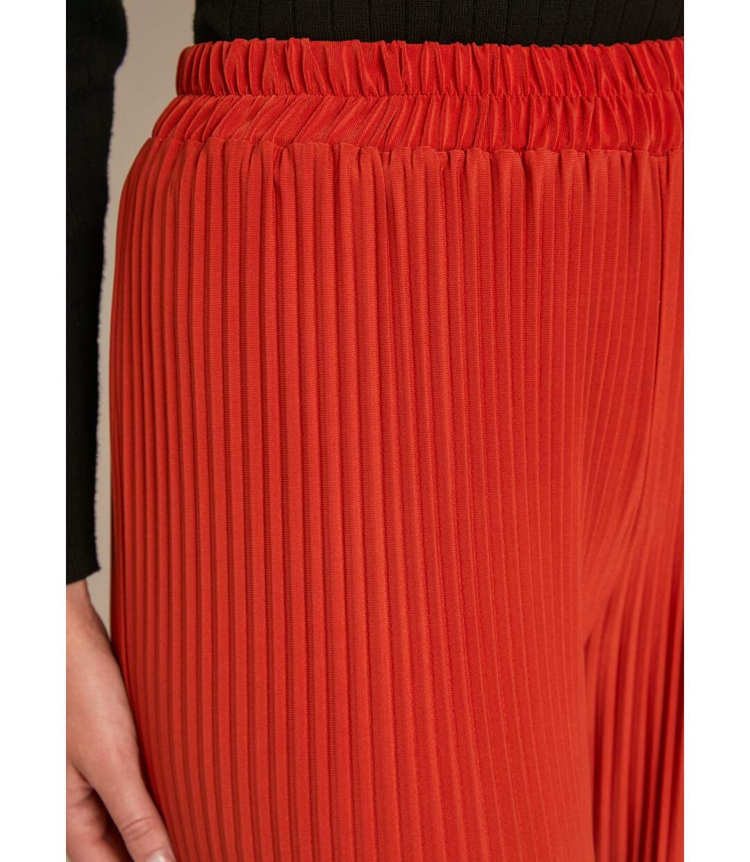 Pantalon large taille élastiquée maille plissée-5