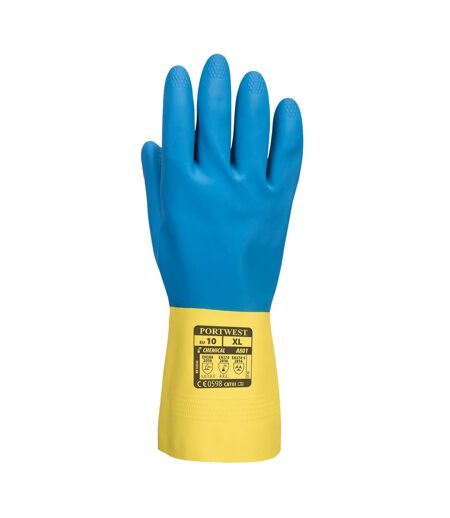 Unisex adult double dipped latex gauntlet xl yellow/blue Portwest
