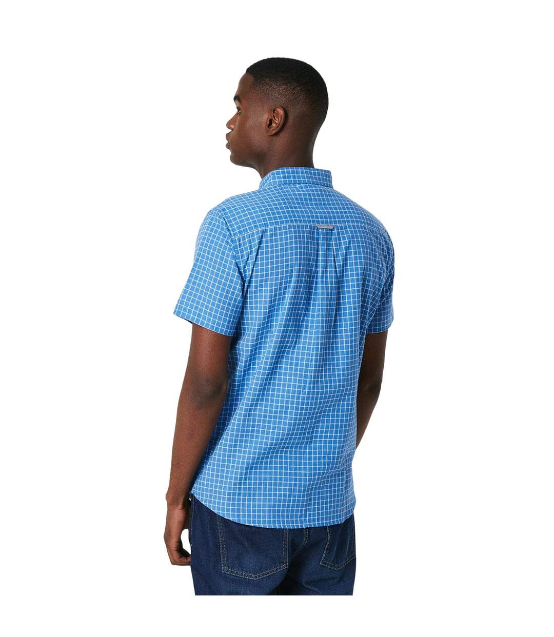 Mens box check short-sleeved shirt light blue Maine-2