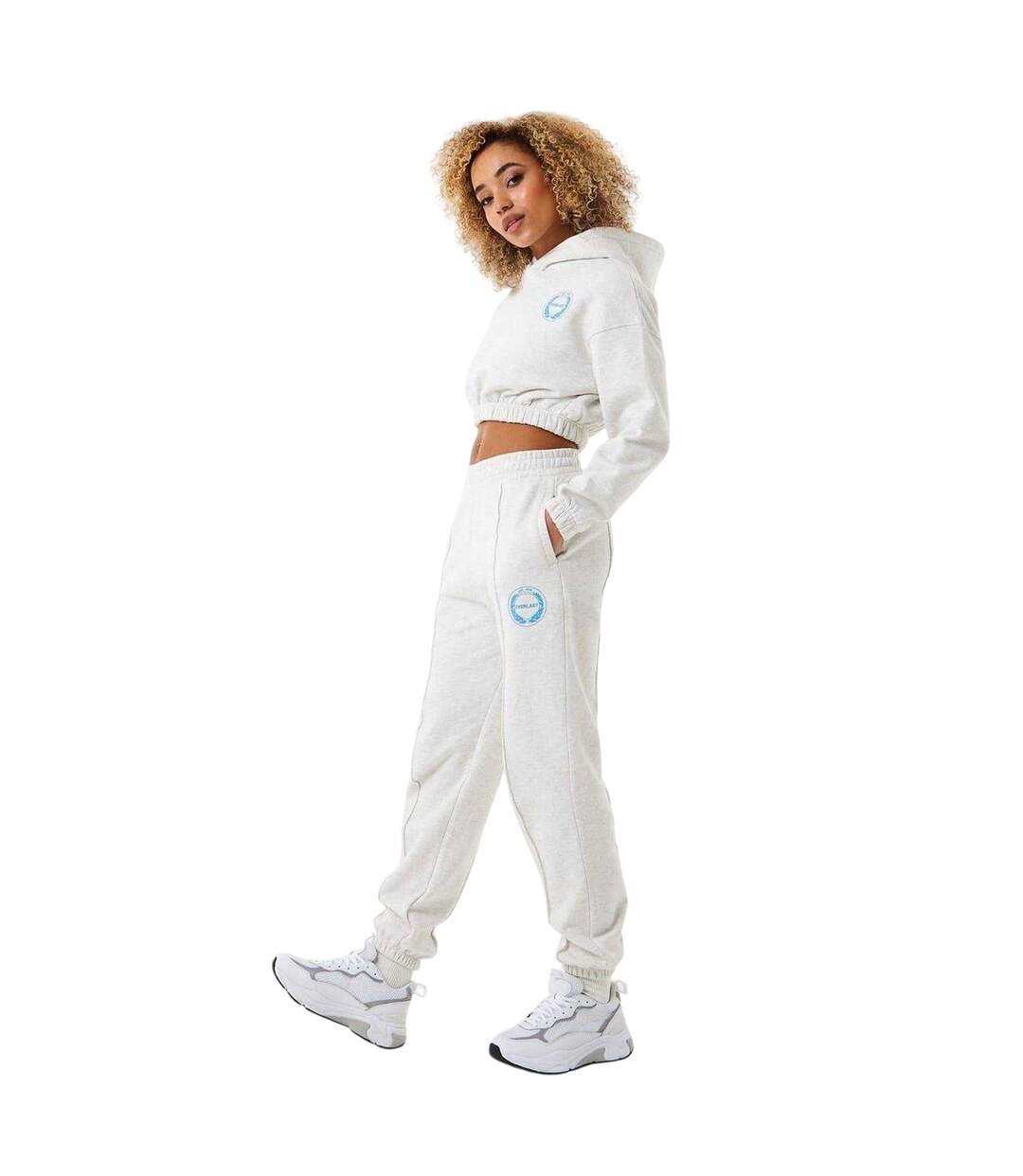 Womens/ladies Logo Crop Hoodie White Marl Everlast-4