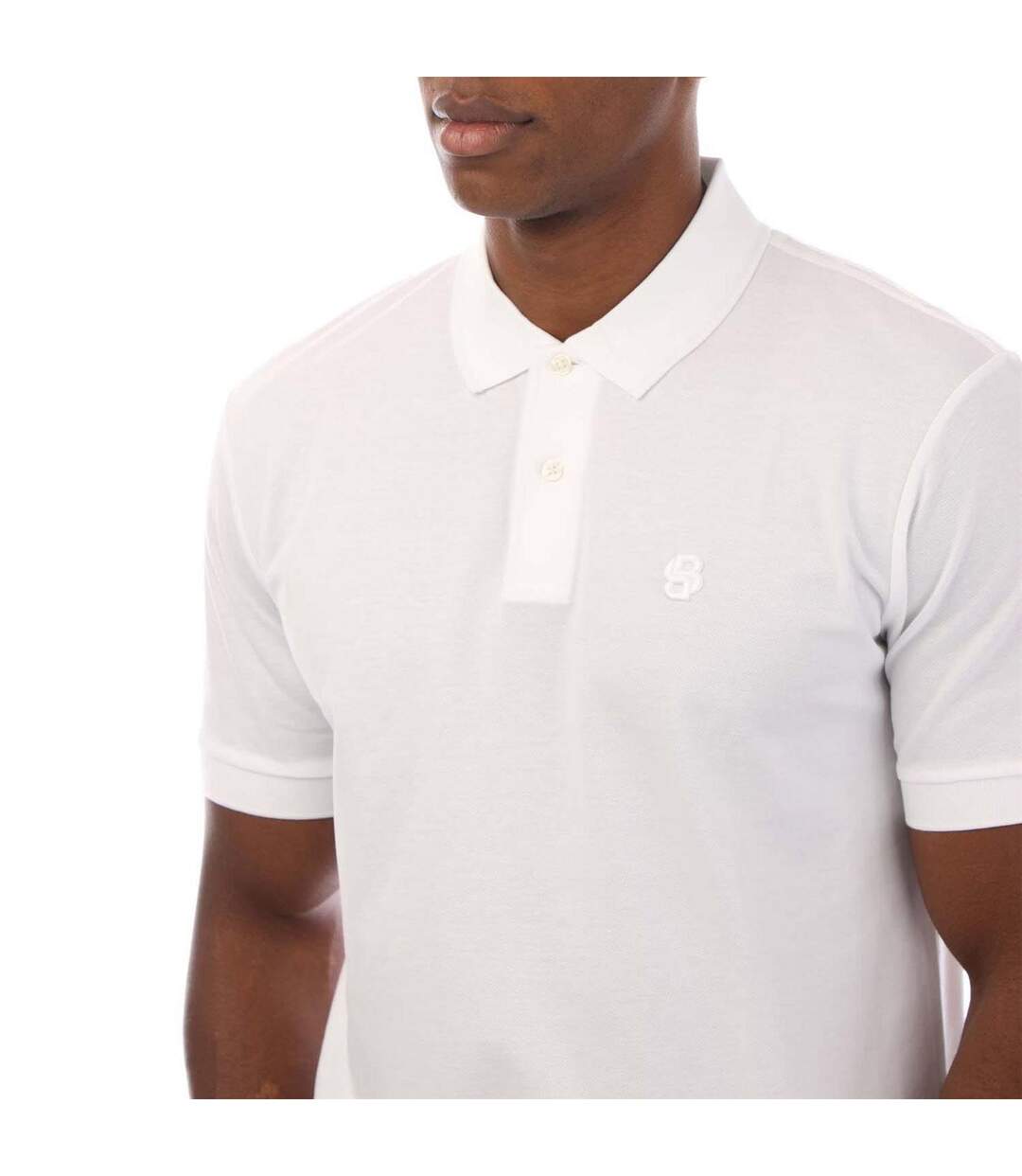 Mens Embroidered Logo Cotton Polo Shirt White Boss-4